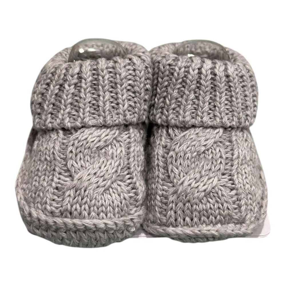 Joe Fresh Slipper Booties Unisex Baby Size 0-6M Gray Knit Cable Soft Sole Winter